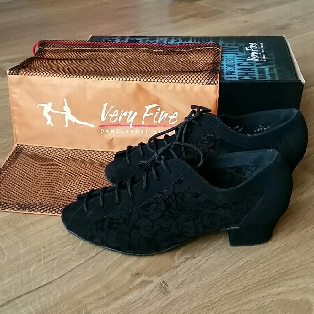 Very Fine Black Mesh 1.5" Latin Dance Shoes